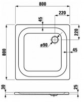 Laufen PLATINA sprchová vanička ocelová 800x800 mm, čtvercová, bílá   H2150010000401